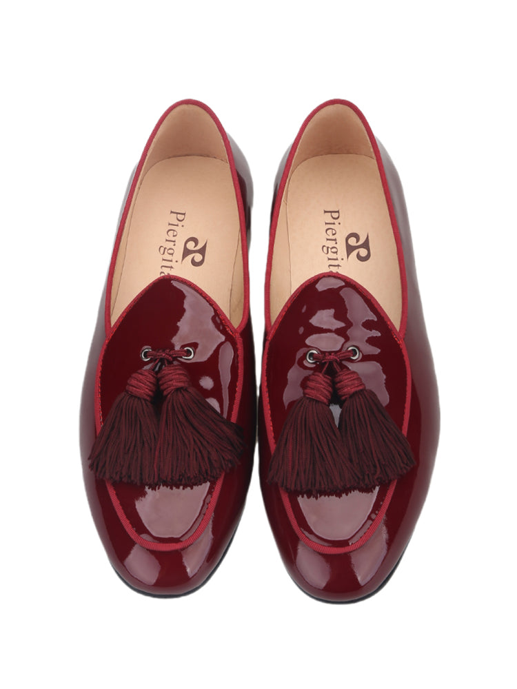 European and American trend two-color patent leather men's loafers handmade tassel slip-on yuppie shoes wedding banquet formal large size shoes
