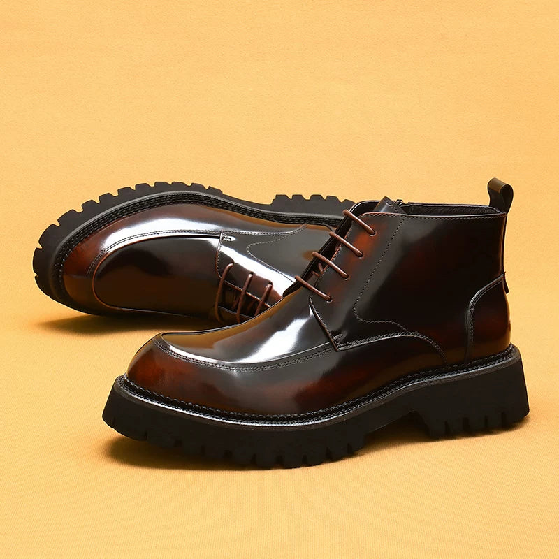 Men's Genuine Leather Martin Boots, Height Increasing, Thick Sole