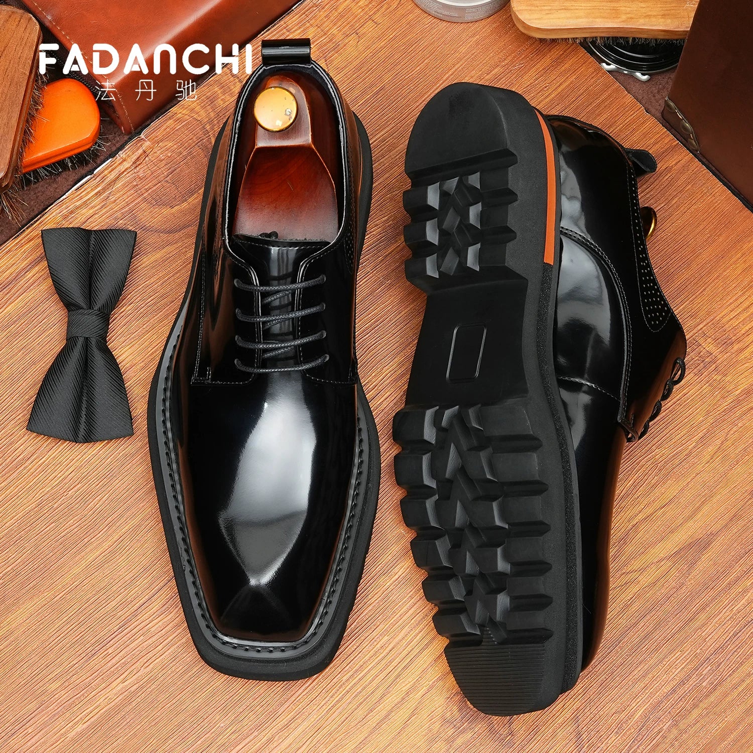 Men's Genuine Leather Derby Shoes, Glossy, Business