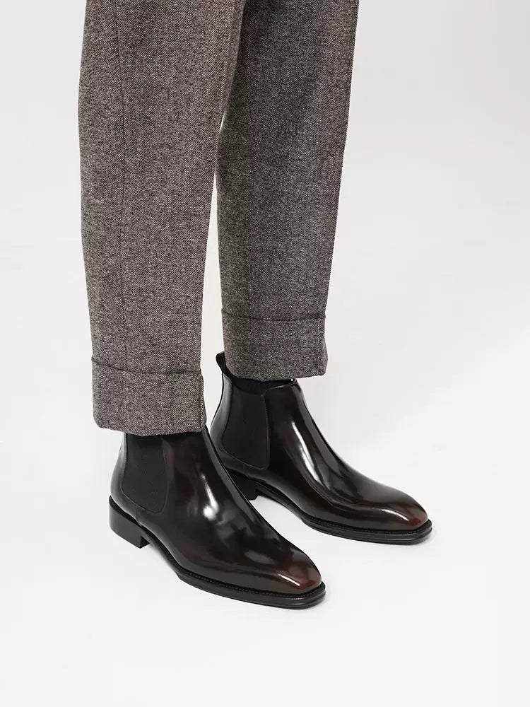 Men's Genuine Leather Chelsea Boots, Handmade, Square Toe