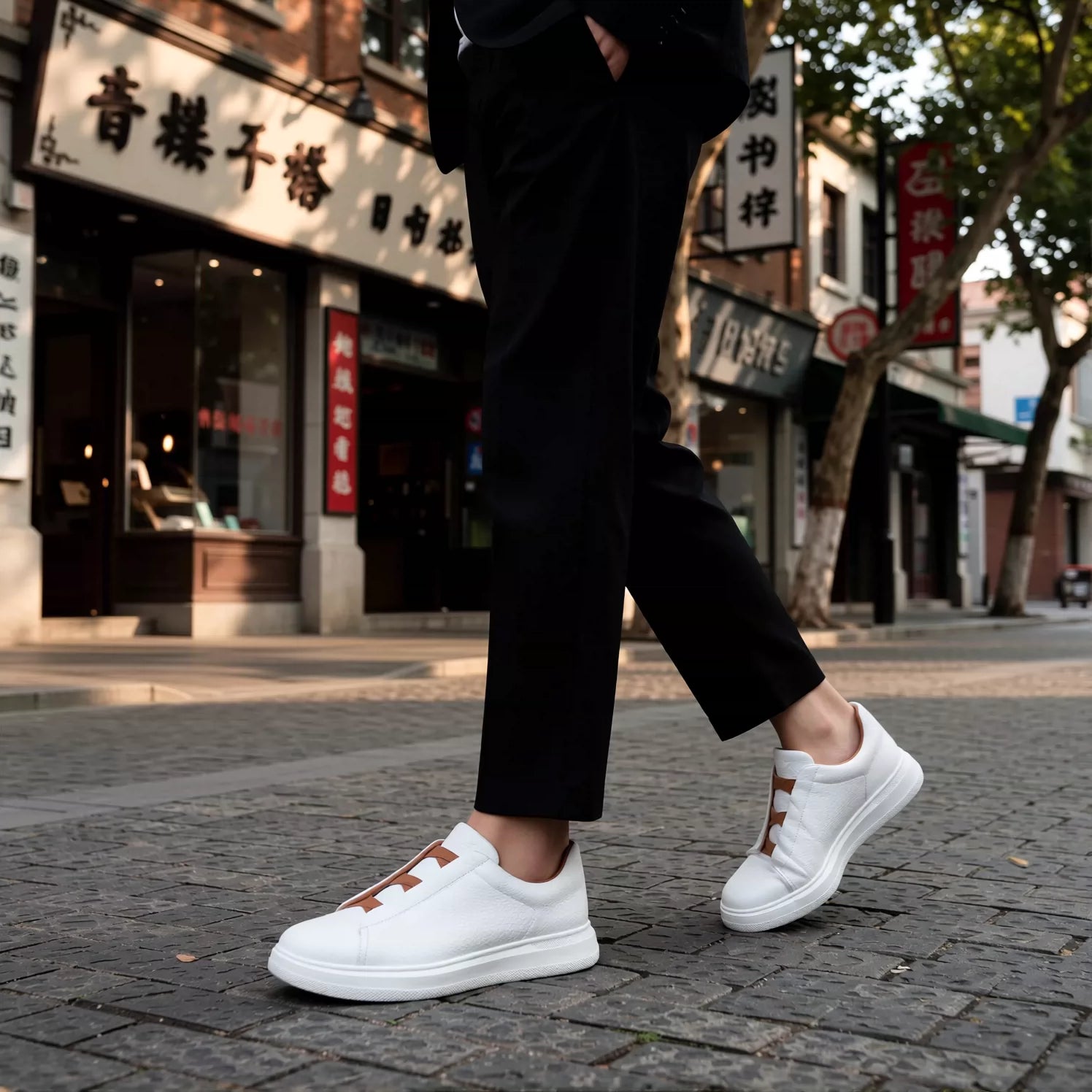 Men's Genuine Leather Skate Shoes, Breathable, Slip-On