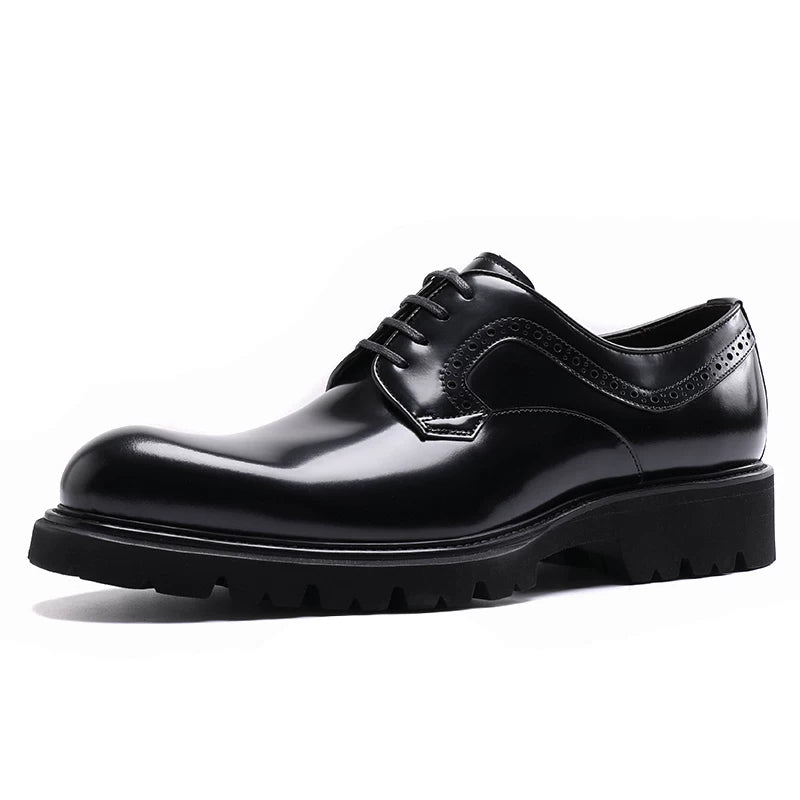Men's Genuine Leather Derby Shoes, Thick Sole, Round Toe