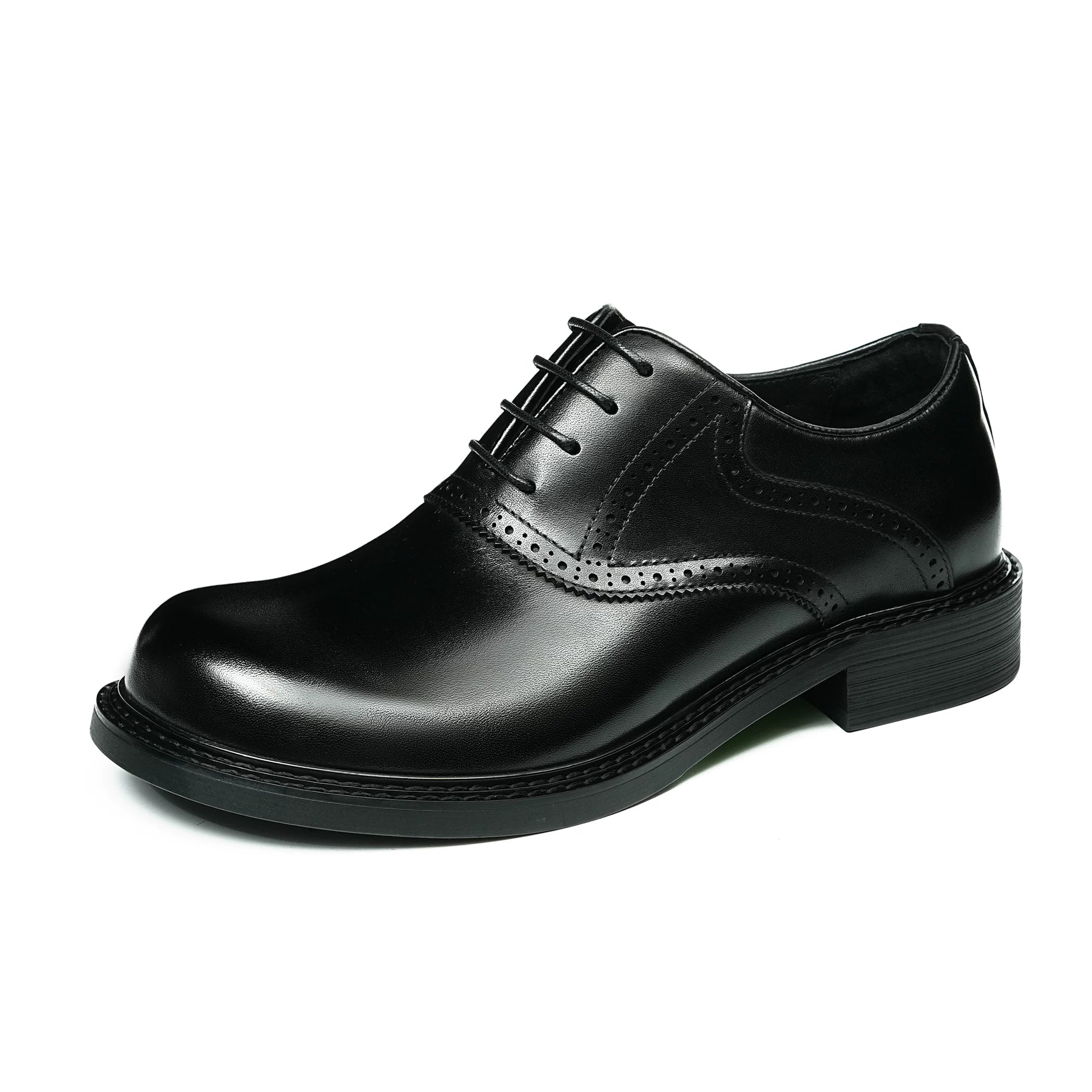 Men's Black Genuine Leather Oxford Shoes, Round Toe, Business