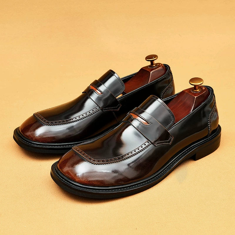 Men's Genuine Leather Loafers, Patent Leather, Slip-On