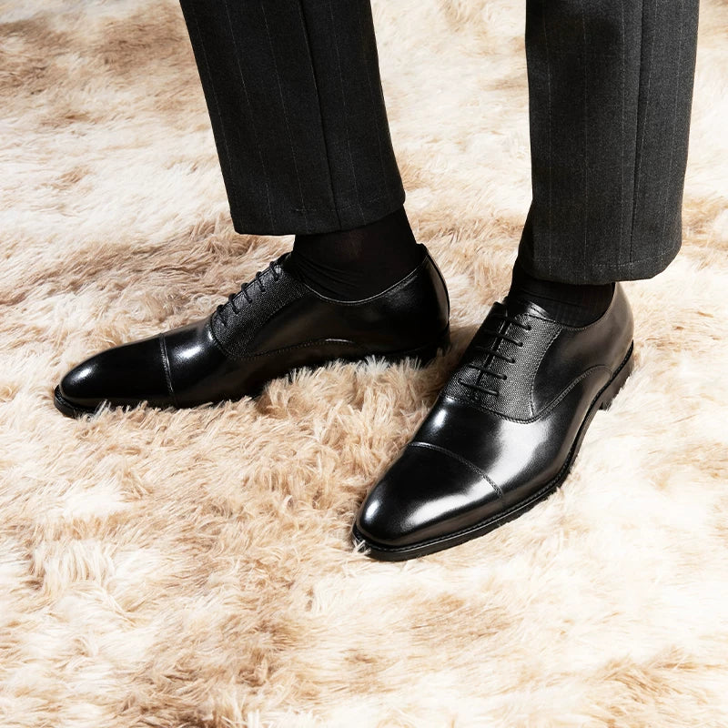 Men's Genuine Leather Oxford Shoes, Pointed Toe, British Style