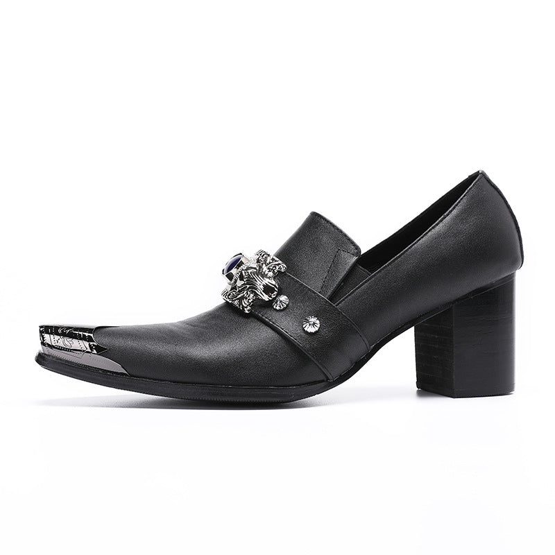 Men's leather shoes autumn and winter business formal groomsmen black casual inner heightening wedding Korean brand British groom men's shoes