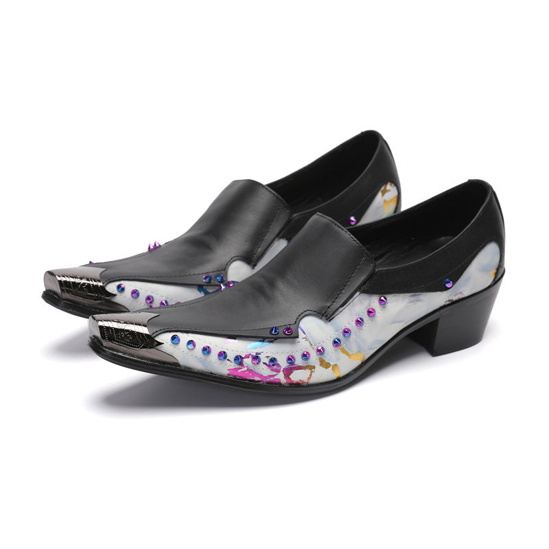 New arrival European men's shoes slip-on loafers Korean style printed low-top shoes youth men's breathable pointed leather shoes