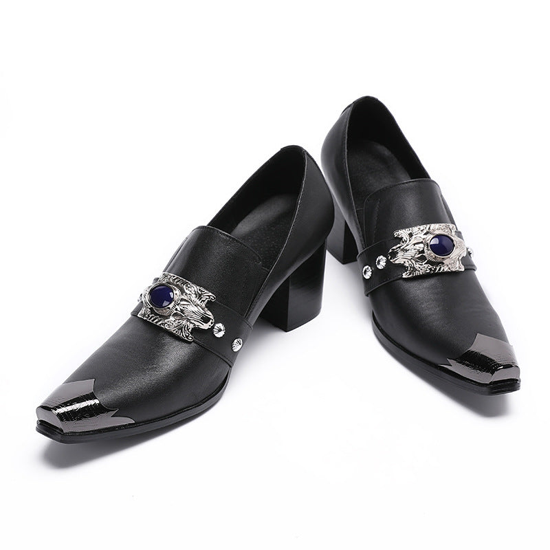 Men's leather shoes autumn and winter business formal groomsmen black casual inner heightening wedding Korean brand British groom men's shoes