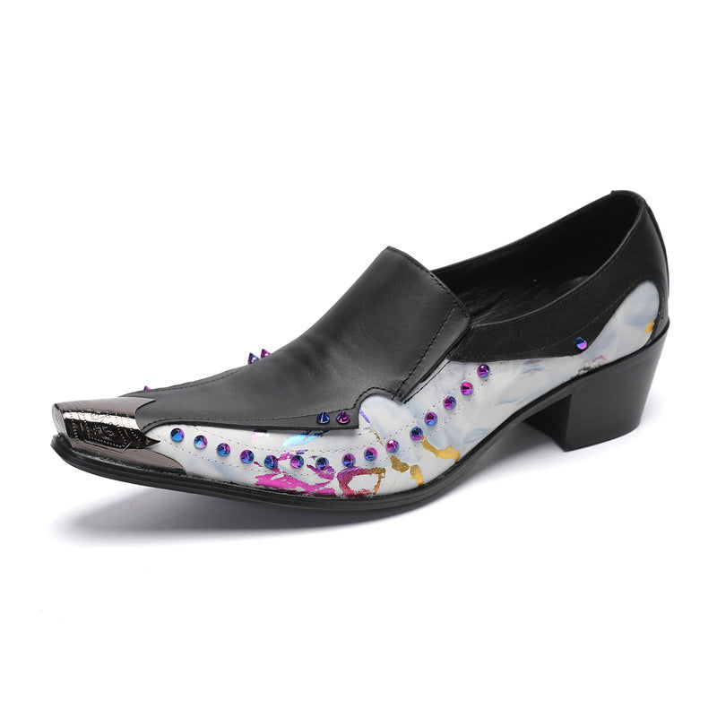 New arrival European men's shoes slip-on loafers Korean style printed low-top shoes youth men's breathable pointed leather shoes
