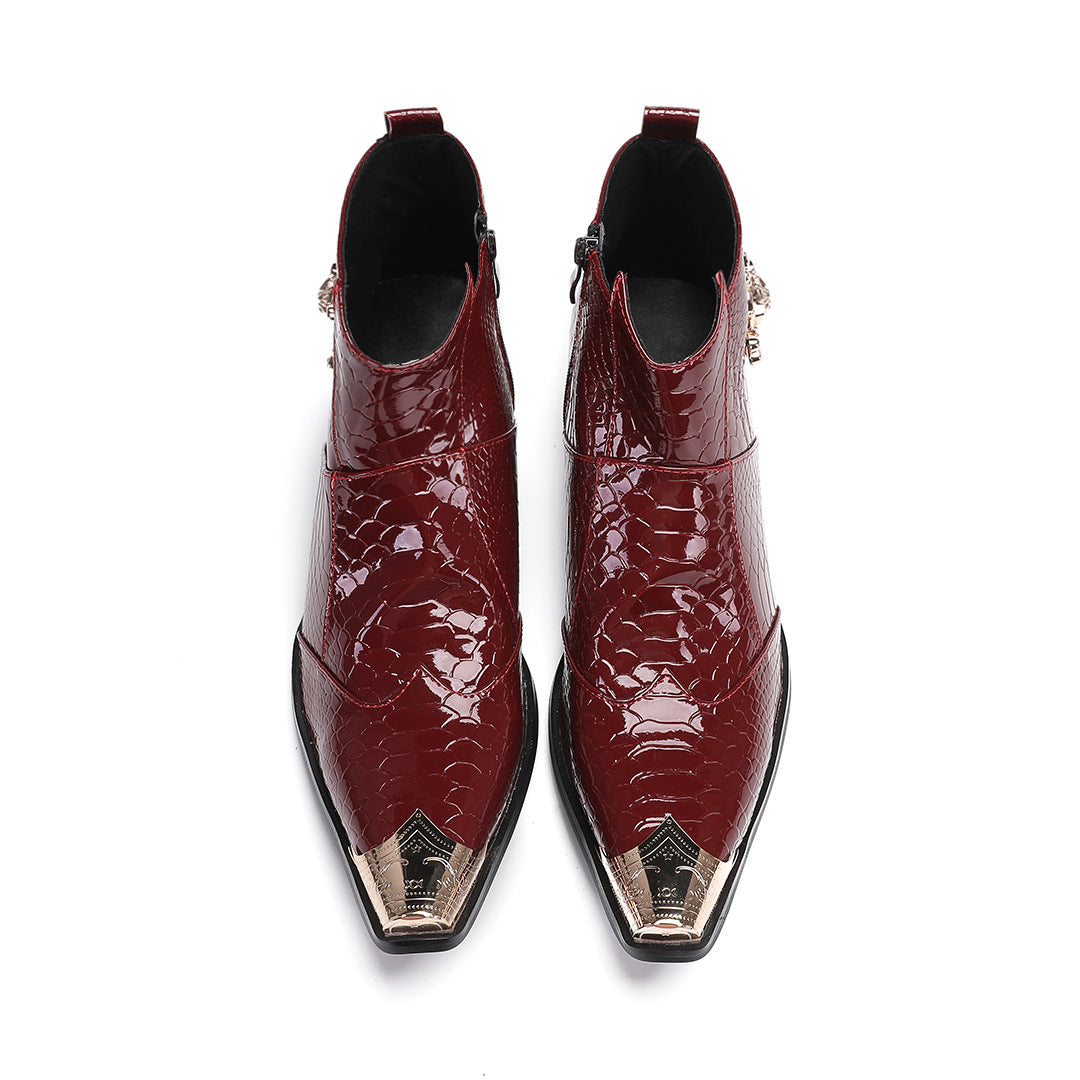 Men's Red Leather Martin Boots – British Style