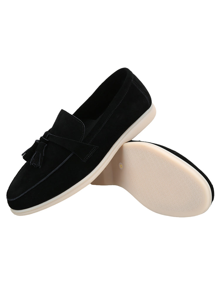Luxury trendy big brand same style black nubuck leather first layer cowhide men's fashion shoes classic tassel style dad shoes for men