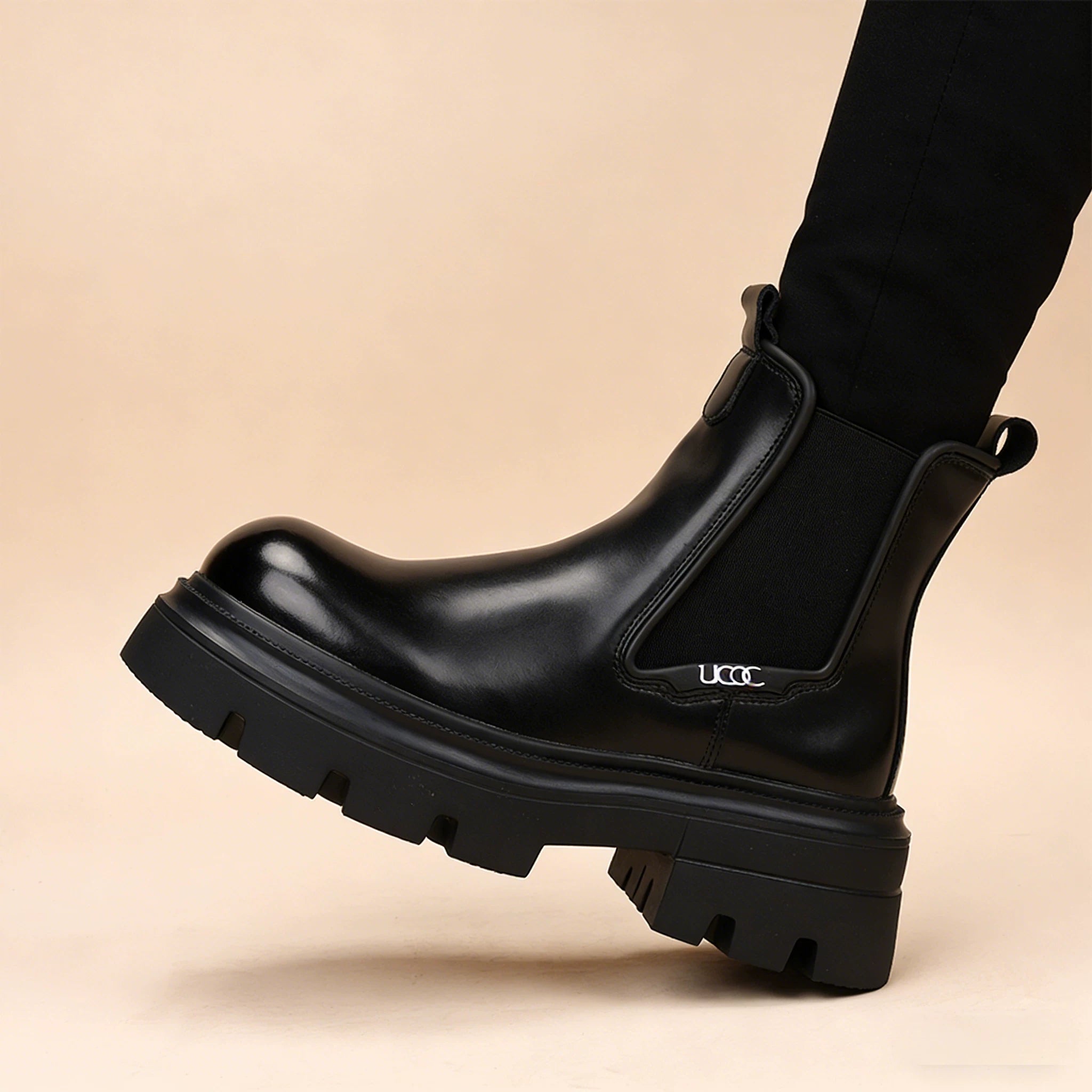 Men's Black Martin Boots, Height Increasing, Thick Sole