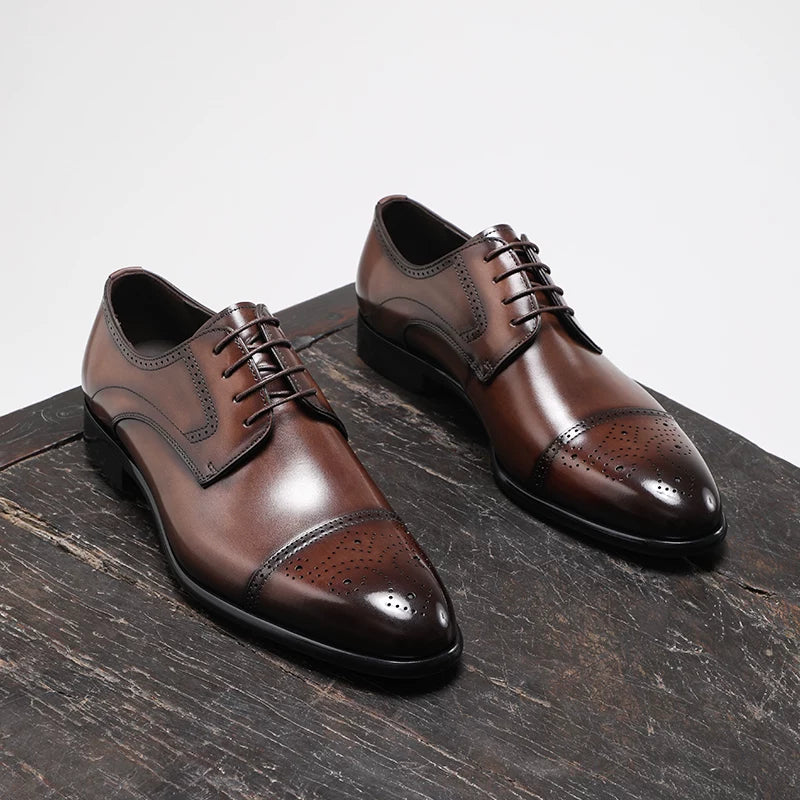 Men's Genuine Leather Derby Shoes, British Style, Business