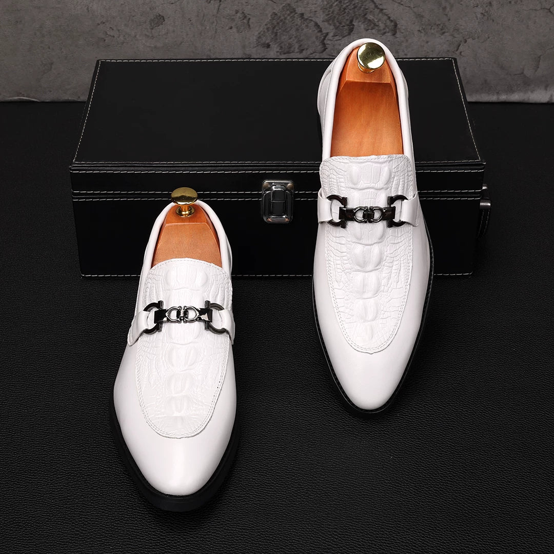 Men's White Derby Shoes, Height Increasing, Pointed Toe
