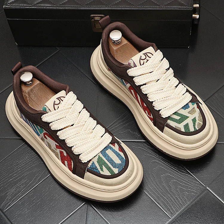 Men's Platform Height-Increasing Breathable Embroidered Korean-Style Skate Sneakers Athletic Casual