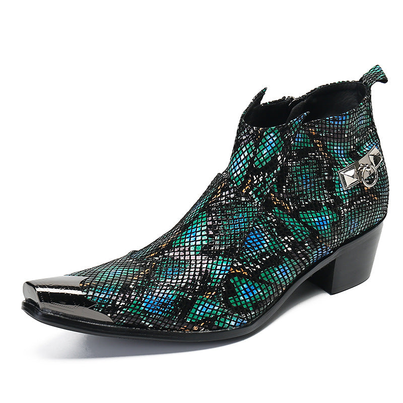 Pointed toe foreign trade bright leather boots, short-tube fashionable Korean leather shoes, export brand trendy shoes, Chelsea boots, cowhide wedges