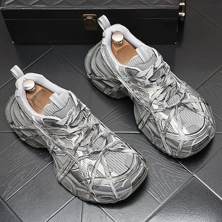 Men's Height-Increasing Platform Breathable Lace-Up Low-Top Retro Distressed Dad Shoes