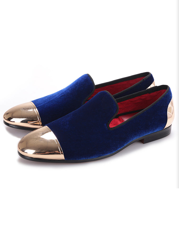 New front and back gold toe buckle men's handmade velvet loafers European and American big-name trendy banquet low-top shoes