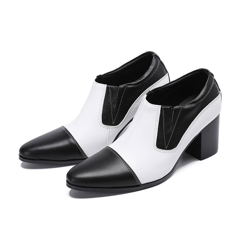 Leather shoes men's British style formal casual thick-soled square-toe derby shoes men's wedding height-increasing low-top Martin boots