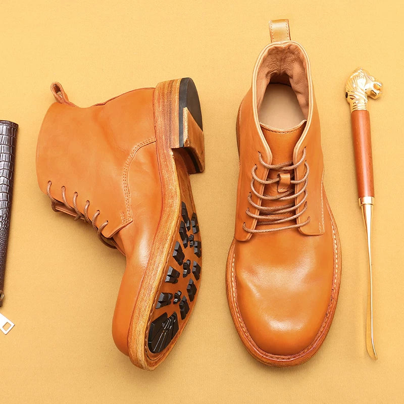 Men's Genuine Leather Martin Boots, Handmade, British Style