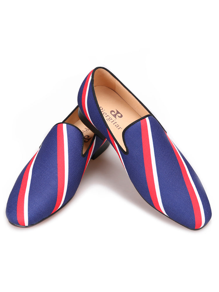 New handmade British style pigskin lining blue striped loafers European and American gentleman's banquet formal shoes for men