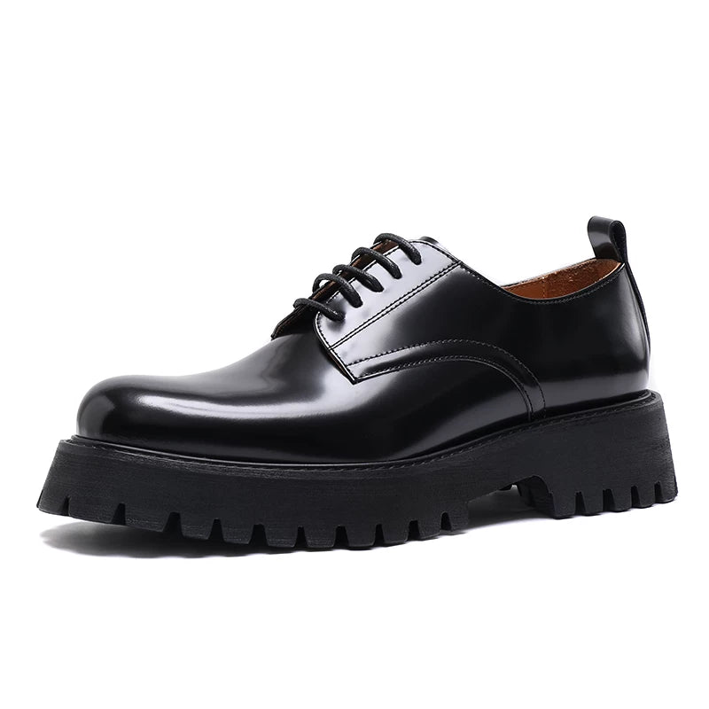 Men's Black Derby Shoes, Height Increasing, Thick Sole