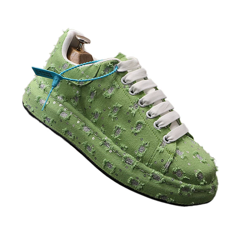 Men's Breathable Canvas Korean-Style Round-Toe Skate Sneakers Athletic Casual