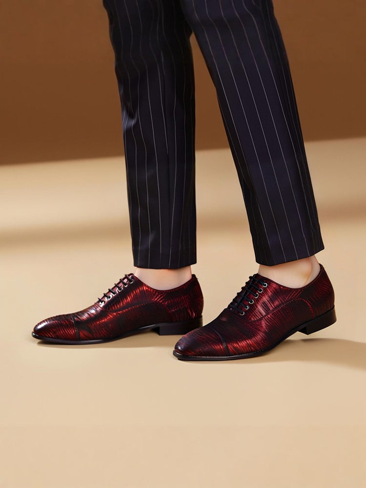 Exported to Europe and the United States, red and black shiny sheepskin men's casual leather shoes, suitable for wedding parties and fashionable Oxford shoes