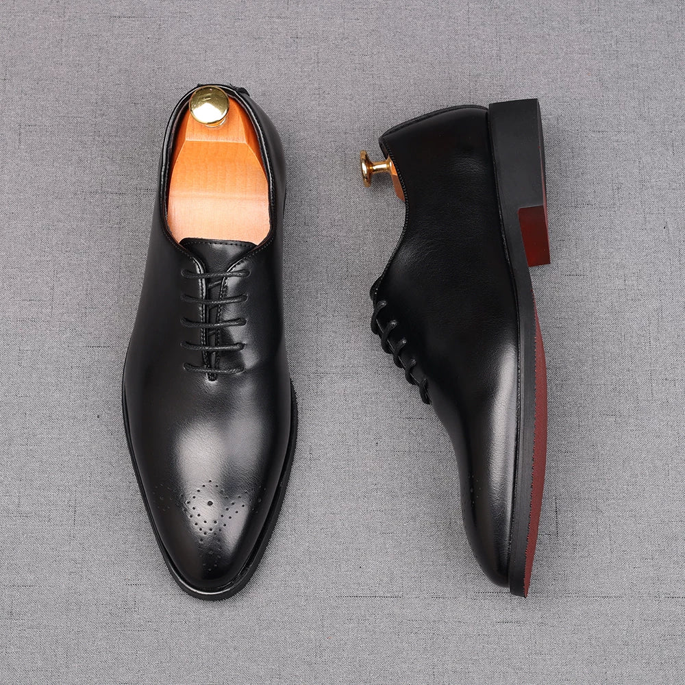 Men's Brown Derby Shoes, Pointed Toe, British Style