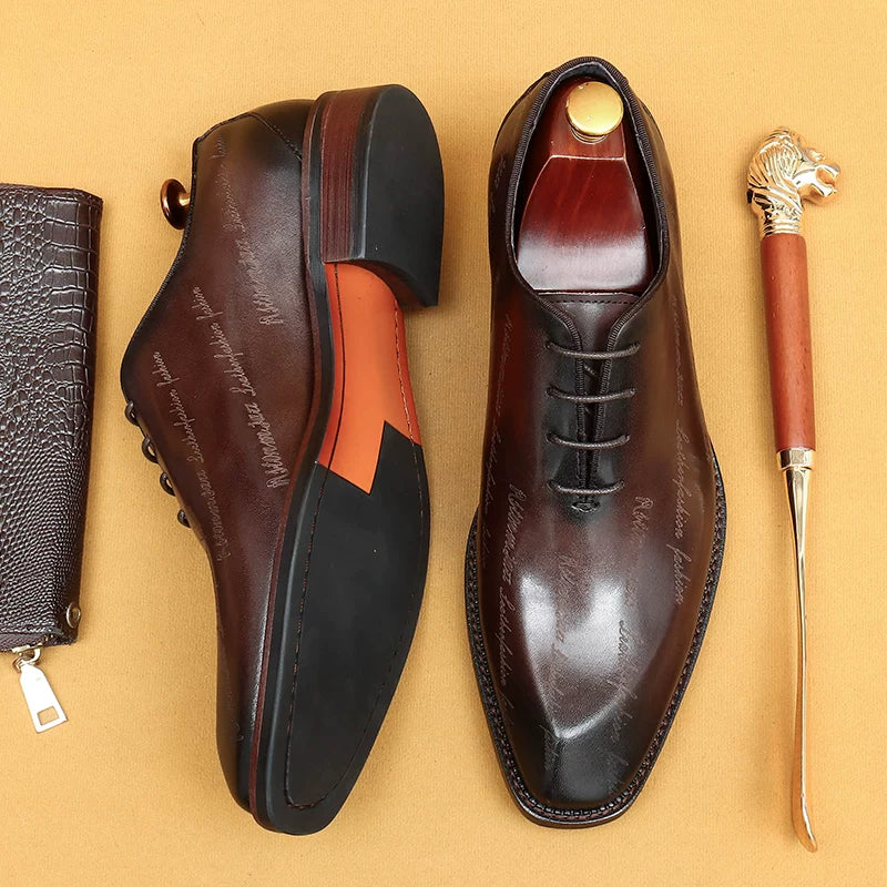 Men's Genuine Leather Oxford Shoes, Pointed Toe, British Style