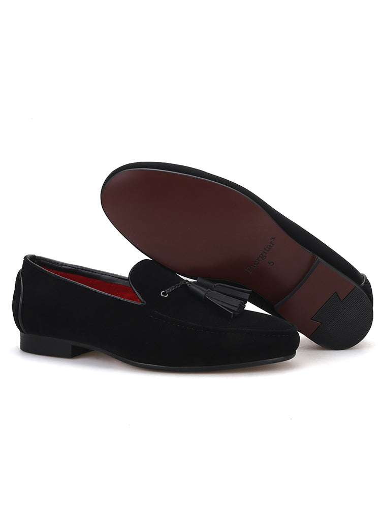 New star catwalk style black cotton leather tassel men's shoes British casual style loafers slip-on shoes
