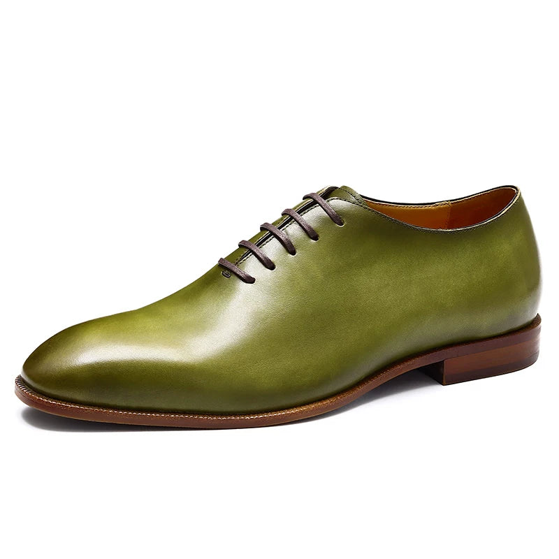 Men's Green Leather Shoes, British Style, Business