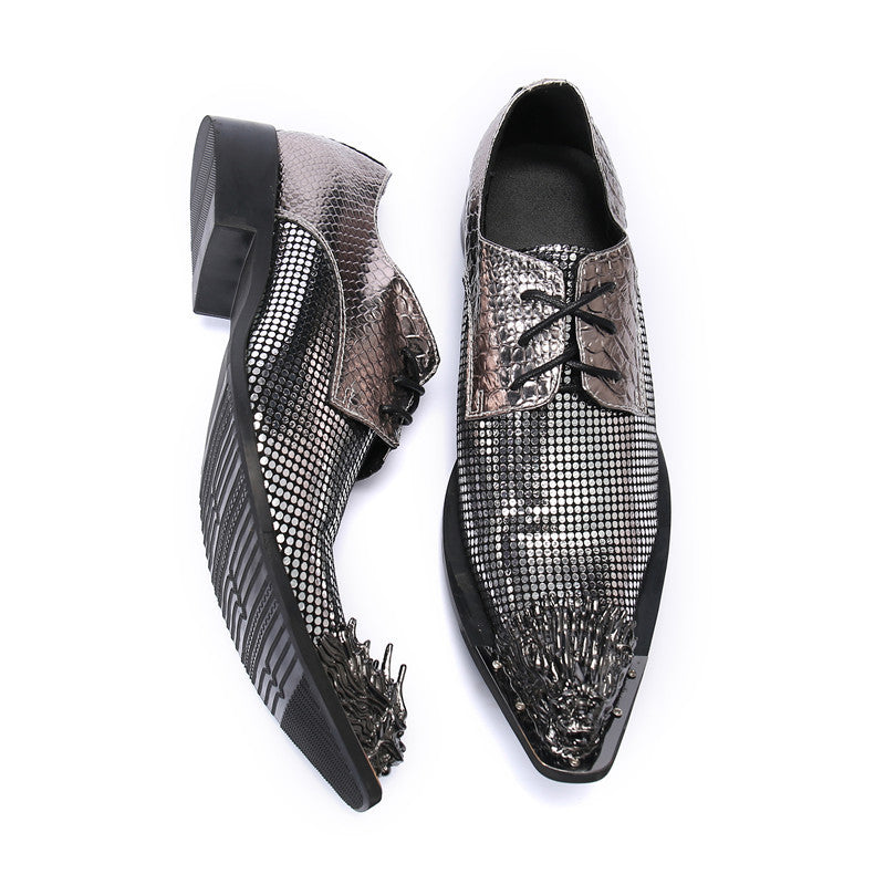 Leather shoes men's formal business high-end sense British casual inner heightening men's summer silver suit wedding groom's shoes