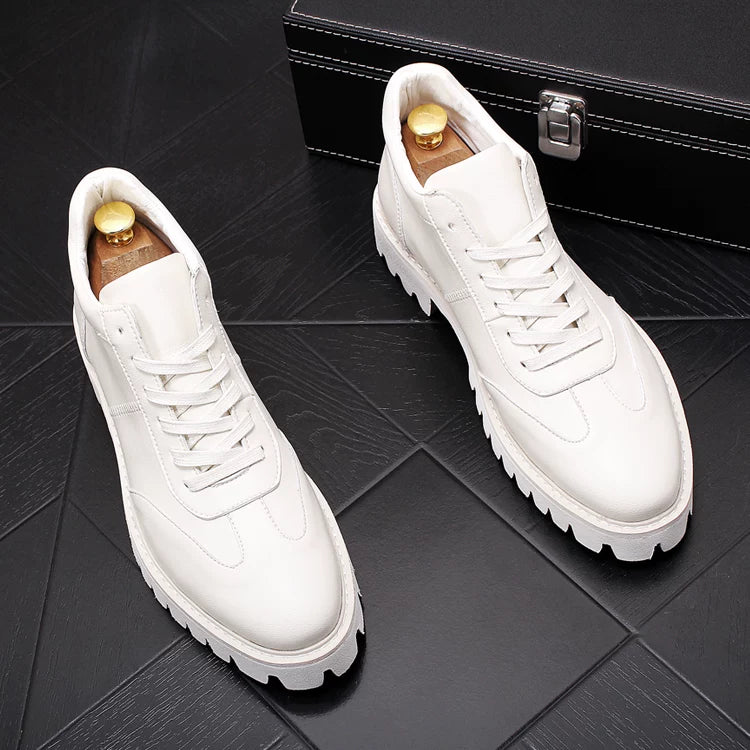 Men's Platform Height-Increasing High-Top Pointed-Toe White Ankle Boots Casual New