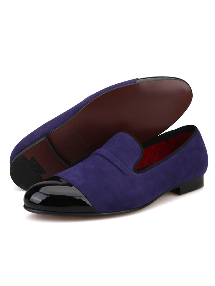New front patent leather toe and imported velvet European and American trendy loafers handmade casual slip-on men's shoes