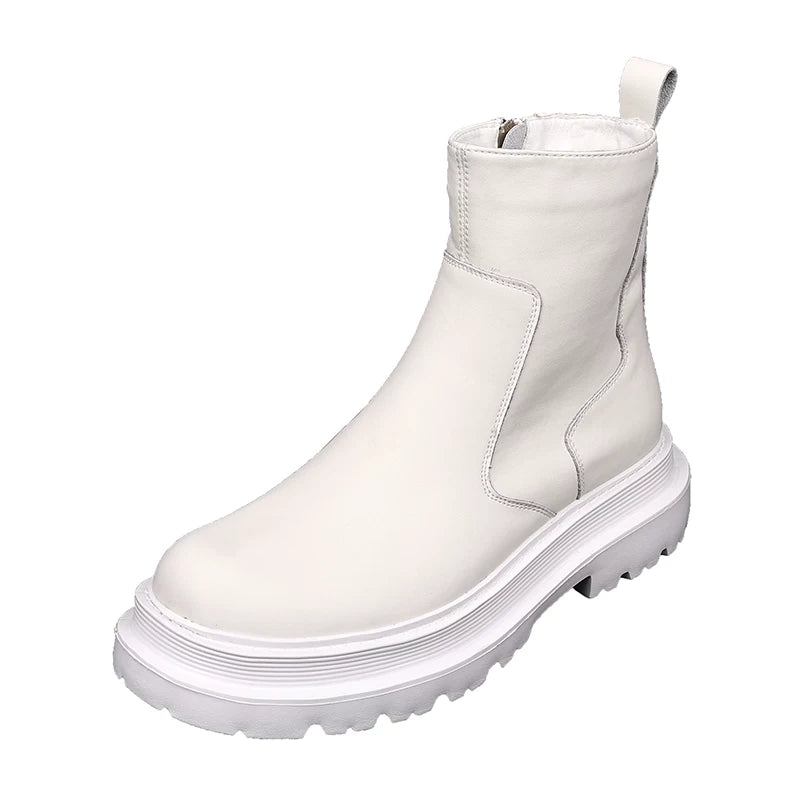 Men's Genuine Leather Martin Boots, Height Increasing, Thick Sole