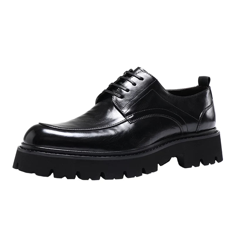Men's Genuine Leather Derby Shoes, Height Increasing, Thick Sole