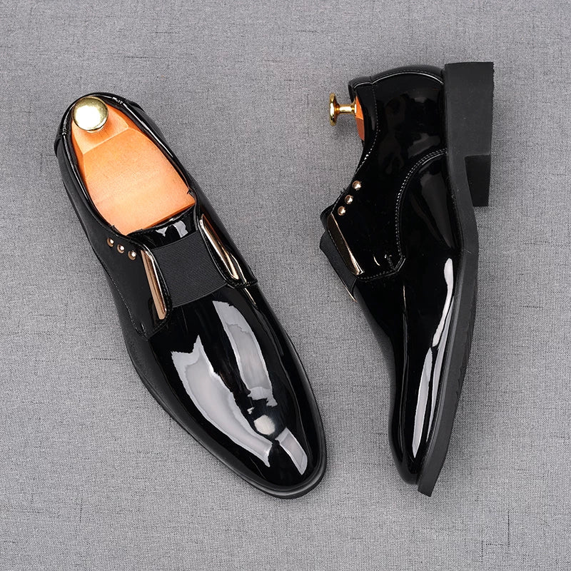 Men's Patent Leather Loafers, Height Increasing, Pointed Toe