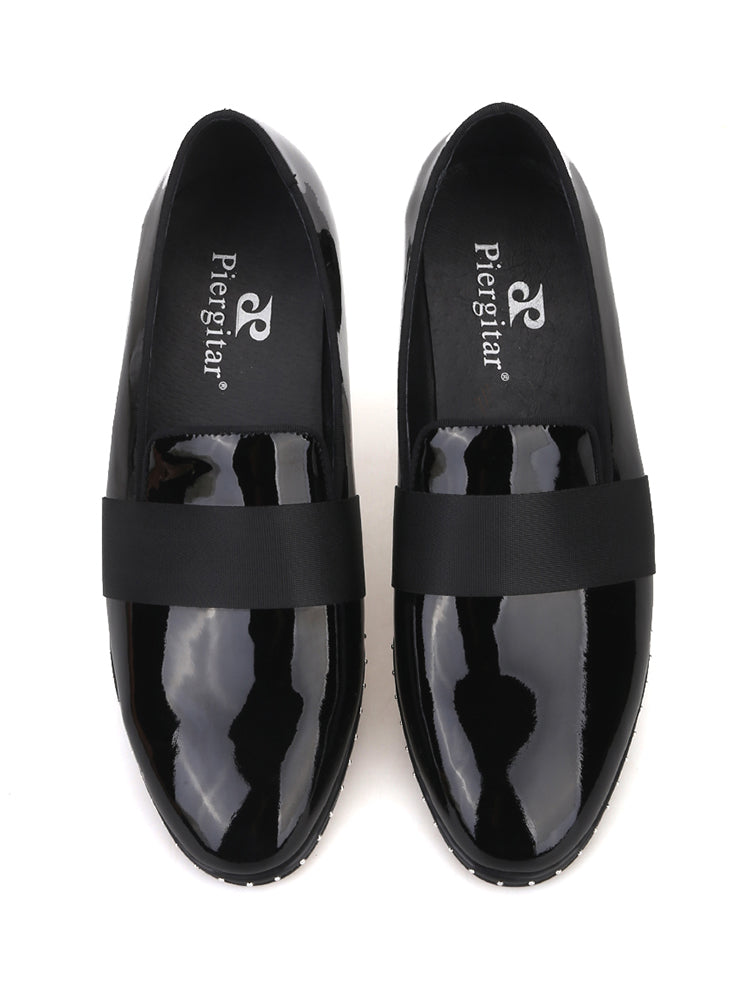 New British luxury brand black patent leather horizontal strap men's loafers trendy European and American low-top shoes banquet shoes