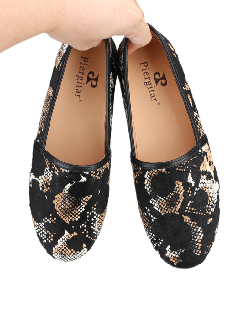 European and American style top layer snake print horse hair round toe men's fisherman's shoes genuine leather breathable lining thick-soled lazy shoes for men