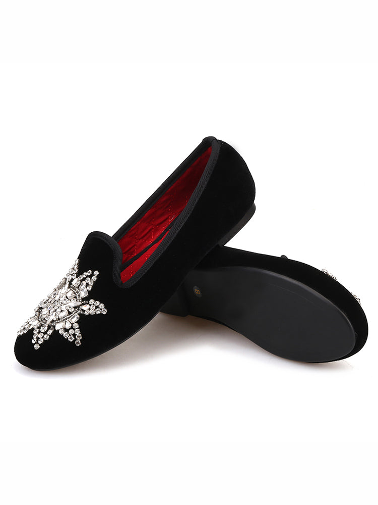 New handmade snowflake rhinestone women's European and American party style loafers trendy large size slip-on shoes for women