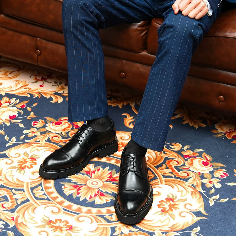 Men's Genuine Leather Leather Shoes, Height Increasing, Thick Sole