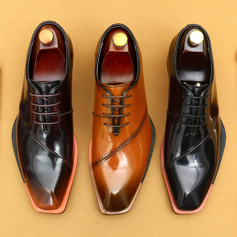 Men's Brown Genuine Leather Leather Shoes, Patent Leather, Glossy