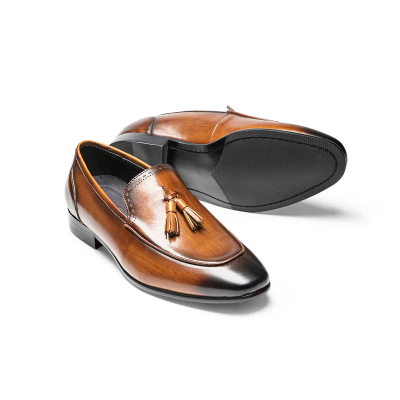 Men's Brown Genuine Leather Loafers, Slip-On, British Style