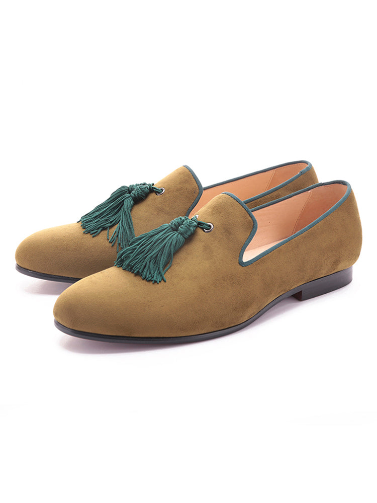 New six-color men's handmade suede loafers European and American style party tassel slip-on yuppie shoes smoking shoes