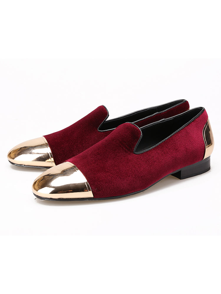 New front and back gold toe buckle men's handmade velvet loafers European and American big-name trendy banquet low-top shoes