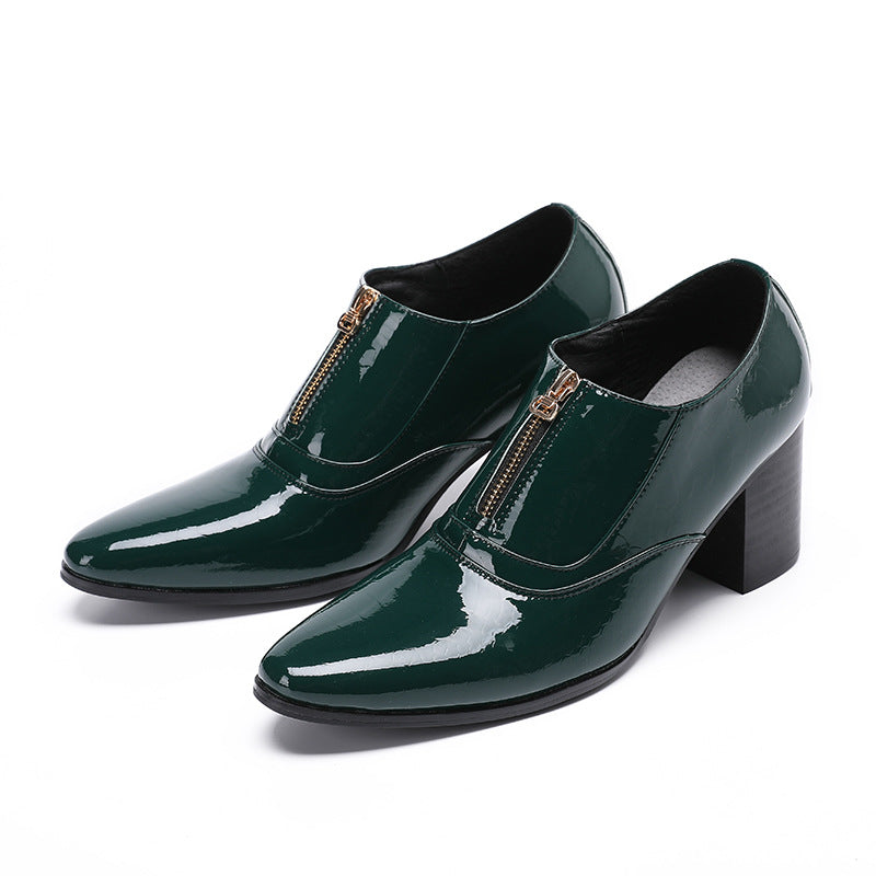 Pointed leather shoes men's British thick-soled casual derby shoes men's formal business low-top Martin boots heightening shoes