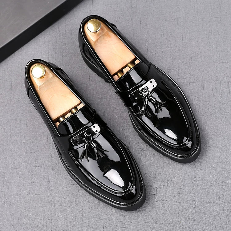 Men's Patent Leather Loafers, Height Increasing, Thick Sole