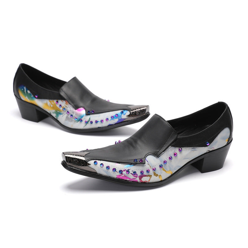 New arrival European men's shoes slip-on loafers Korean style printed low-top shoes youth men's breathable pointed leather shoes