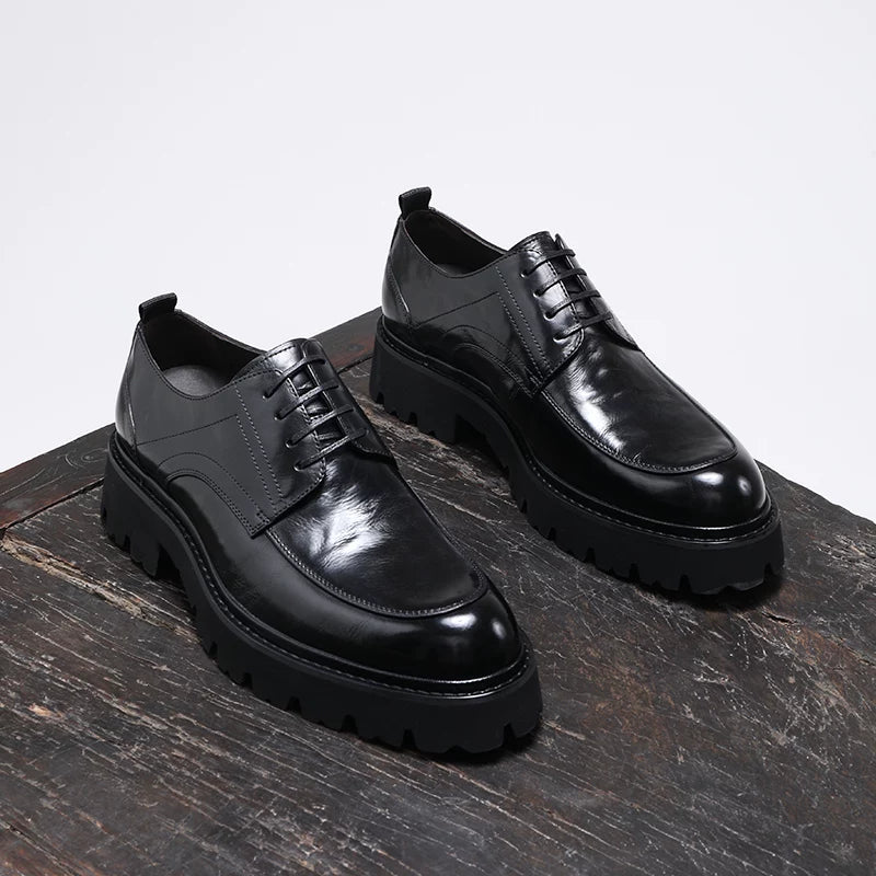 Men's Genuine Leather Derby Shoes, Height Increasing, Thick Sole